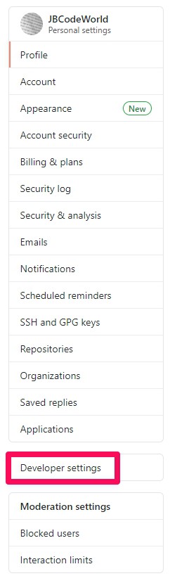 generating token step 2, developer settings