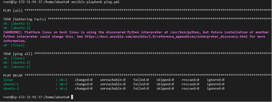 checking connections for ansible using a ping playbook